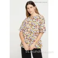 Camiseta de cuello de la tripulación informal de mujeres en todo el estampado